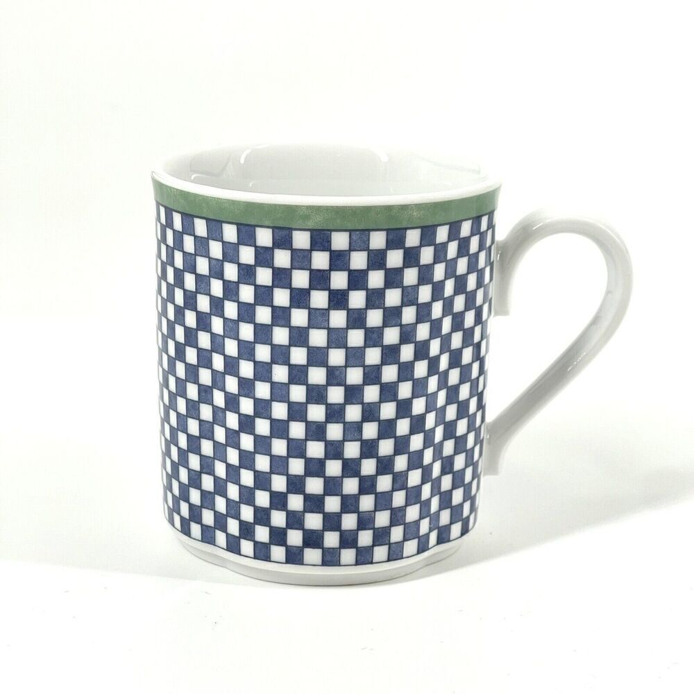 Villeroy & Boch Switch 3 Castell Coffee Mug Cup Checker Ribbed White Green Blue